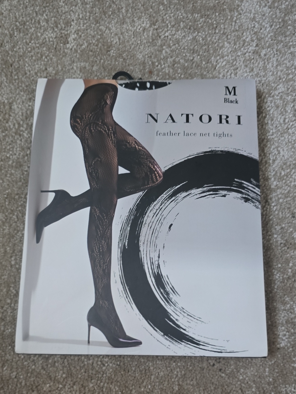 NIP Natori Feather Lace Net Tights Black Size Medium